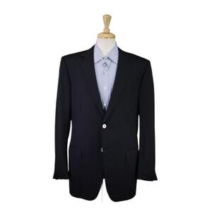 Ermenegildo Zegna Multiseason Solid Navy Blue 2-Btn Wool MOP Buttons Blazer 44L